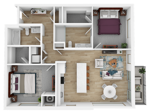 Floor plan for 2 beds, 2 baths, 1117 sqft